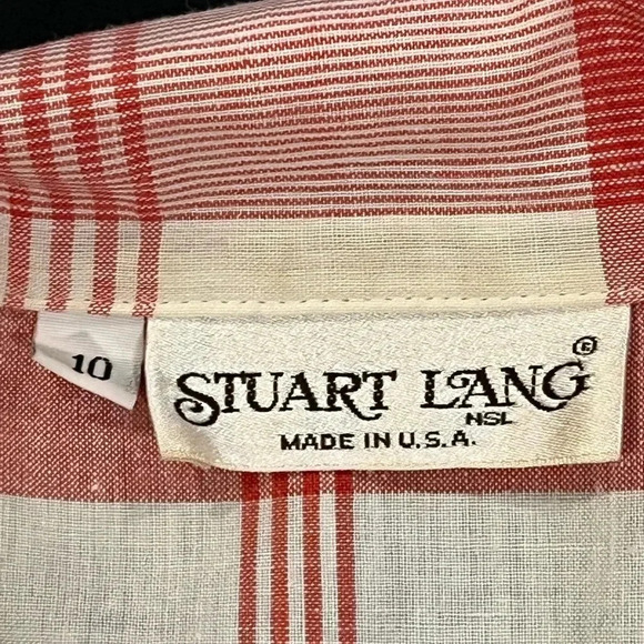 🍀2/$22 Vintage 80s Red White Plaid Short Sleeve Button Down Blouse Womens Medium - Picture 5 of 9